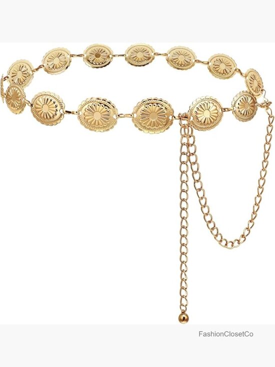 Vintage Metal Concho Waist Chain Belt, Adjustable Cowgirl Style main image 4